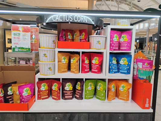 Cactus Corn kiosk display of Phoenix made popcorn gifts