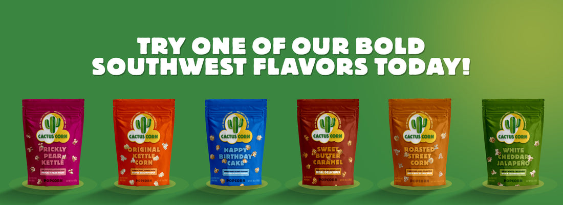 Cactus Corn Prickly Pear Kettle popcorn alongside the full Southwest flavor lineup