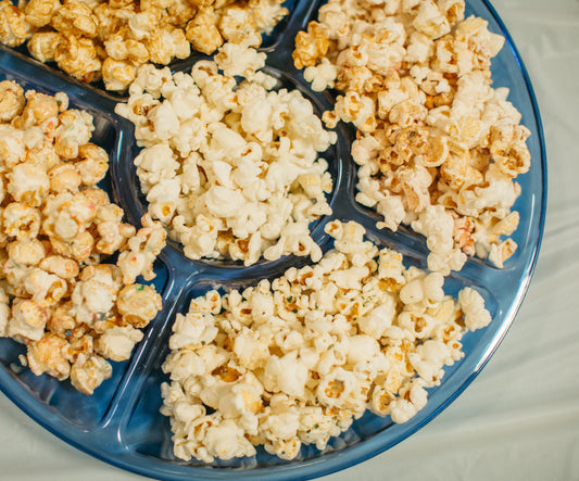 A popcorn bar spread of Cactus Corn flavors on a serving platter
