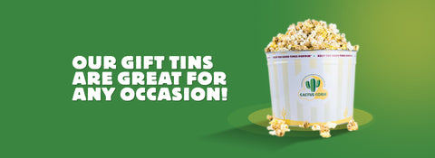 Cactus Corn popcorn gift tin used as an Arizona real estate closing gift