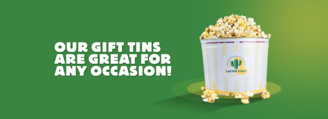 Cactus Corn popcorn gift tin used as an Arizona real estate closing gift