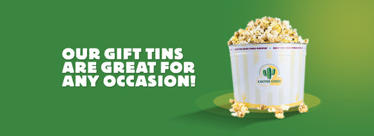 Cactus Corn popcorn gift tin used as an Arizona real estate closing gift