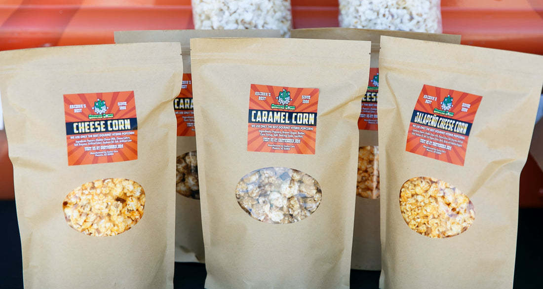 Cactus Corn caramel corn and cheese corn bags side by side