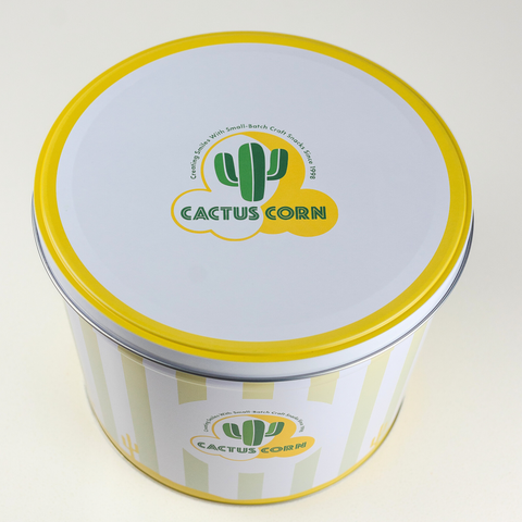 Custom Gift Popcorn Tin close-up detail | Cactus Corn Gourmet Popcorn