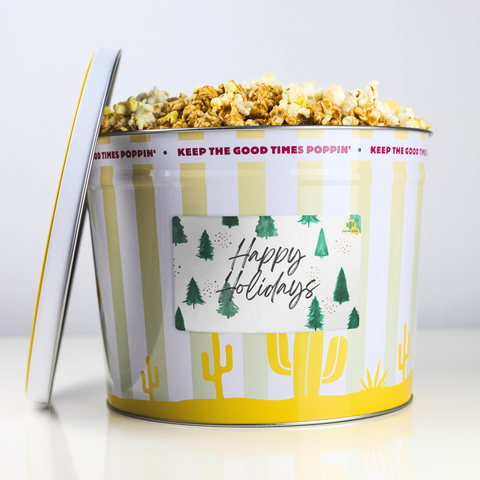 Happy Holidays Popcorn Gift Tin image 1 | Cactus Corn Gourmet Popcorn