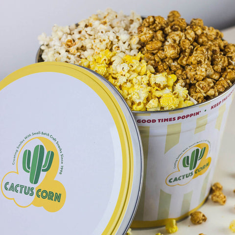 Create Your Own Custom Popcorn Gift Tin bag and packaging | Cactus Corn Gourmet Popcorn