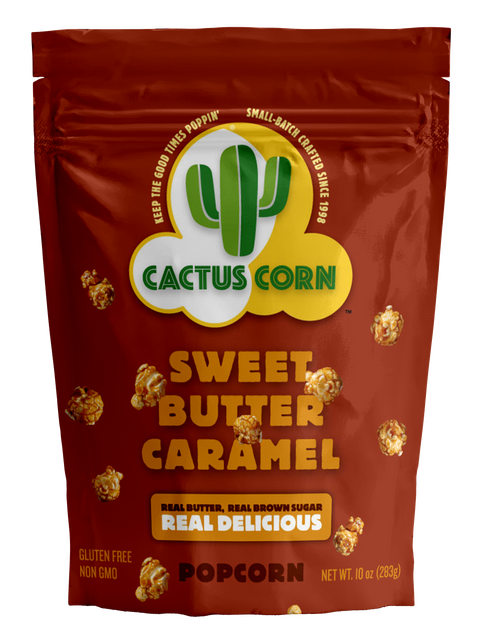 Cactus Corn Sweet Butter Caramel popcorn bag, handmade in Phoenix AZ