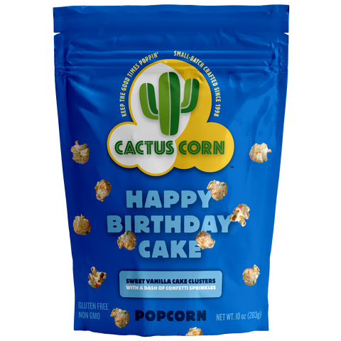 Cactus Corn Happy Birthday Cake popcorn bag, handmade in Phoenix AZ
