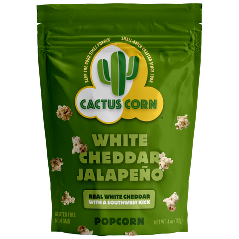 Cactus Corn White Cheddar Jalapeno popcorn single bag, handmade in Phoenix AZ