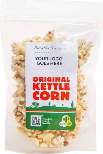 Cactus Corn snack-size clear bag of kettle corn with a 3x5 label